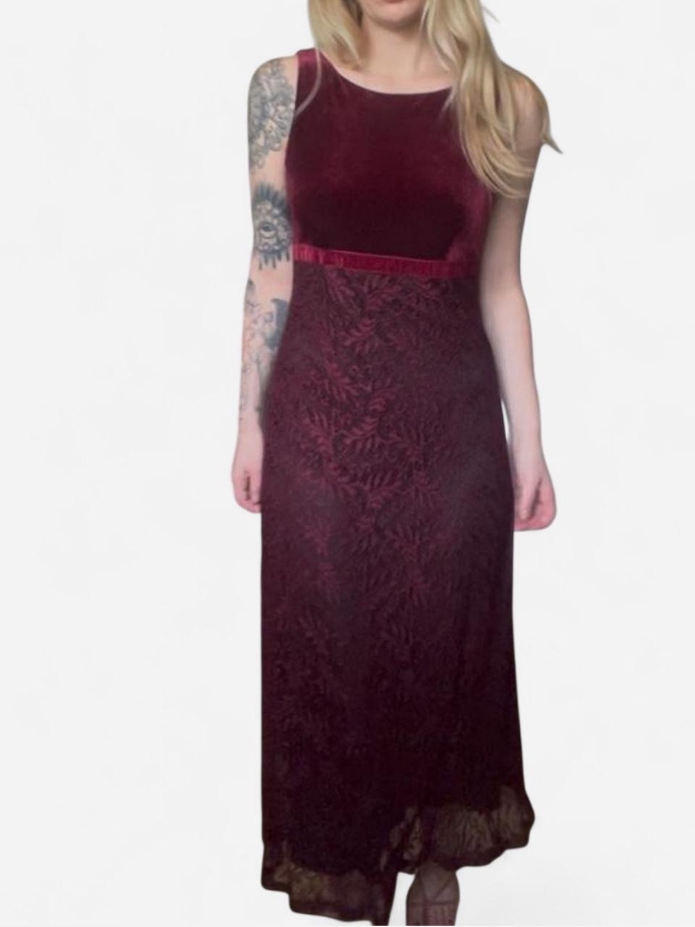 Vintage 90s Harlow Whimsigoth Velvet Lace Maxi Dress P10